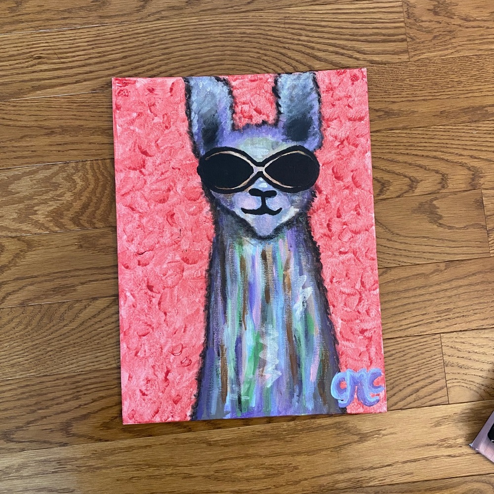 NWOT pink llama canvas painting
